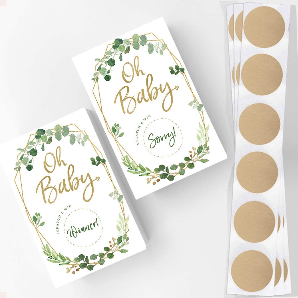 Printed Party Baby Shower Game – Greenery 30 Count (Pack of 1), Gold, Green