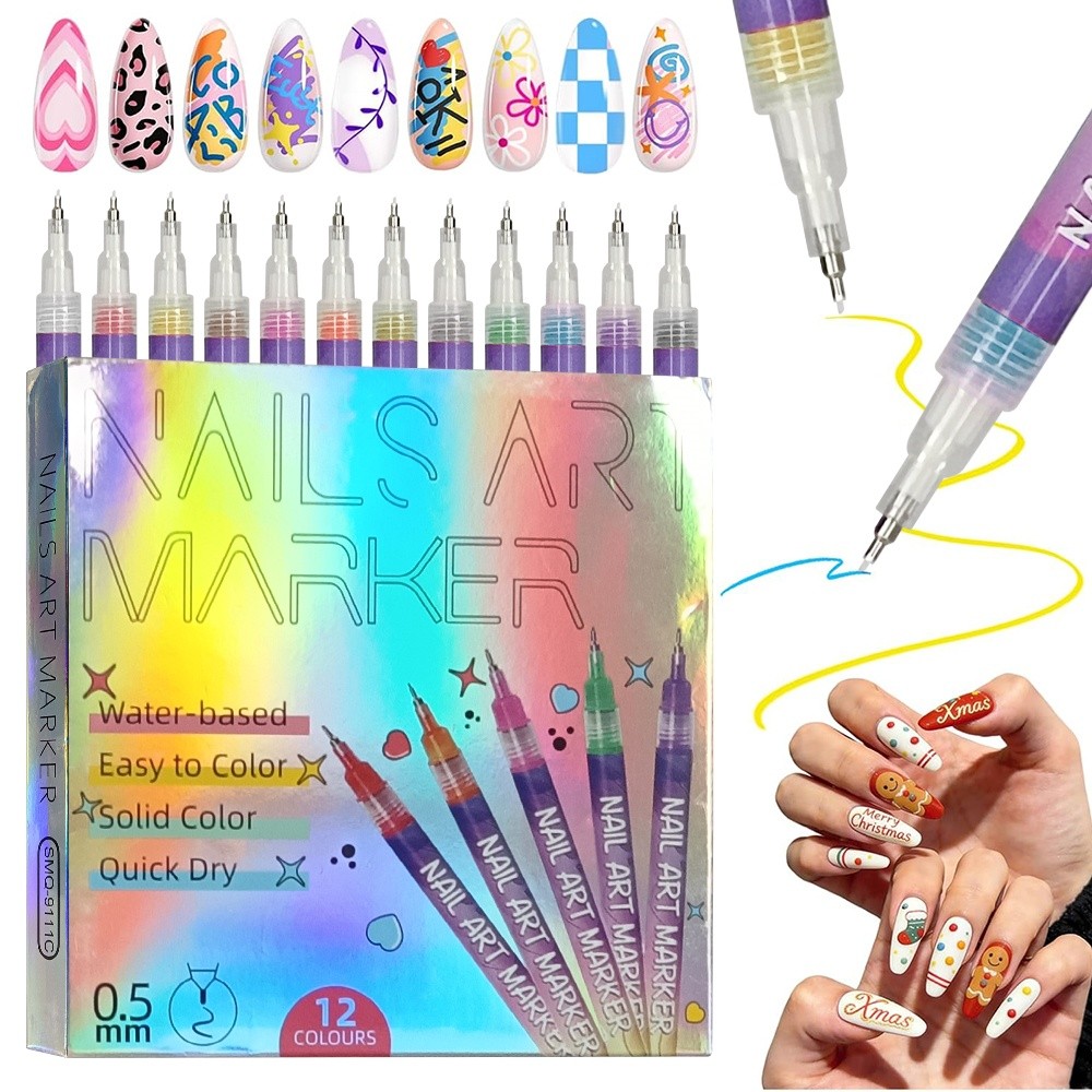 12 Colors Nail Art Pens Set, 2026 New DIY Nail Art Markers Drawing Painting Line