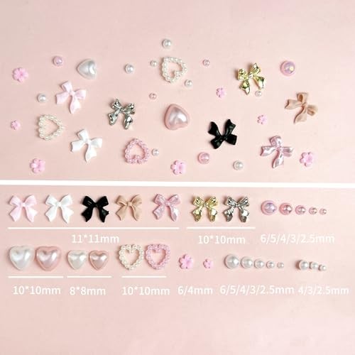Gold Bow Nail Charms Kit, Cute Pink Flowers Bows 3D Nail Charms for Nails 01