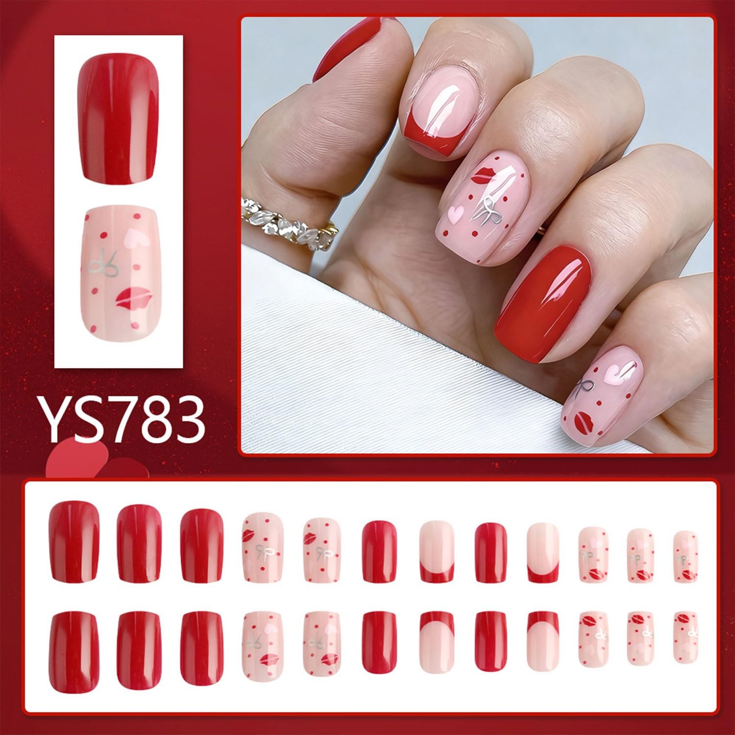 Valentines Press on Nails Short Square Fake Nails French Tip Nails Press Ons …