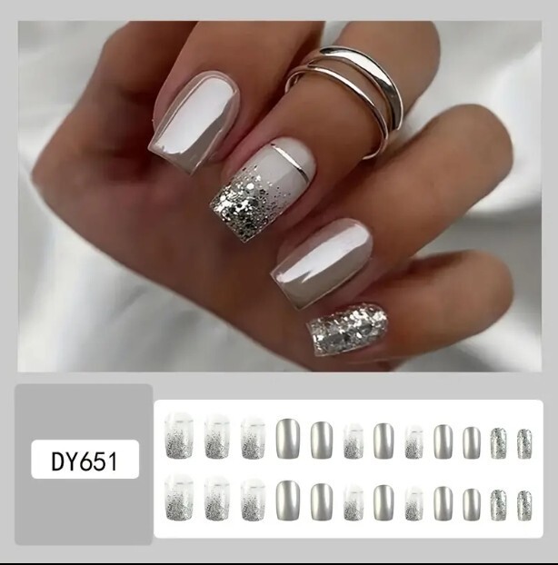 Solid Color Glitter Is Gorgeous Press-Glue On Nails Reusable 24 Each New