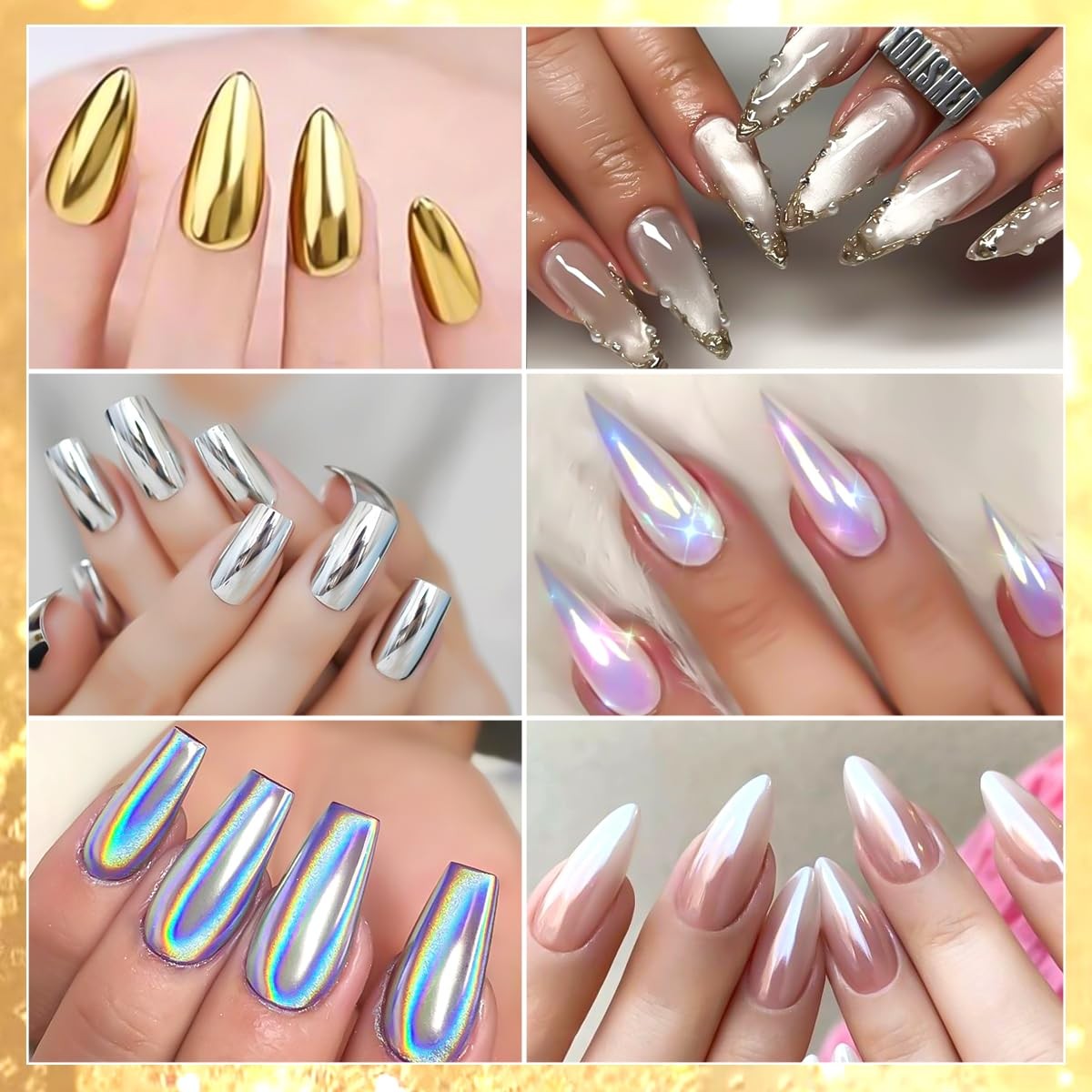 6 Colors Chrome Nail ,Gold Silver Super Metallic Effect Chrome for Nails,Holo…