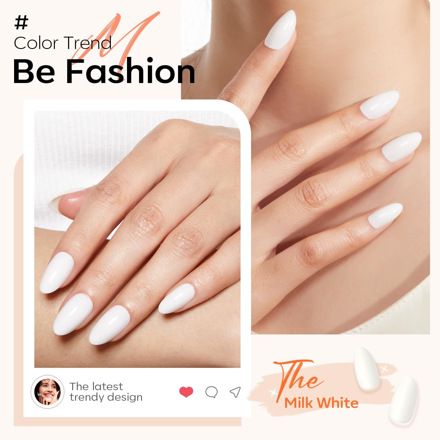 Milky White Press on Nails Short Almond 32Pcs 16 Sizes Fake Nails | Nails