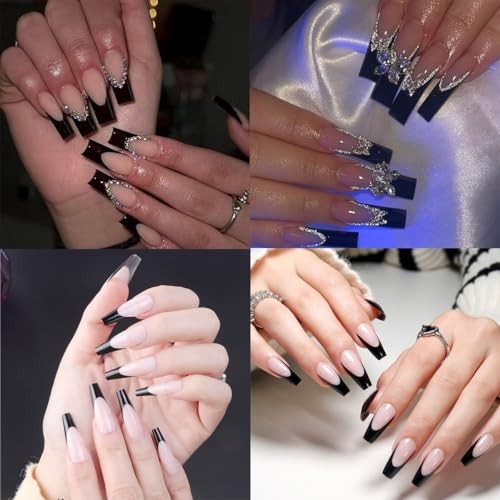 120 Pcs Black French Tip Press on Nails Long 1 Fl Oz (Pack of 120) Style-6