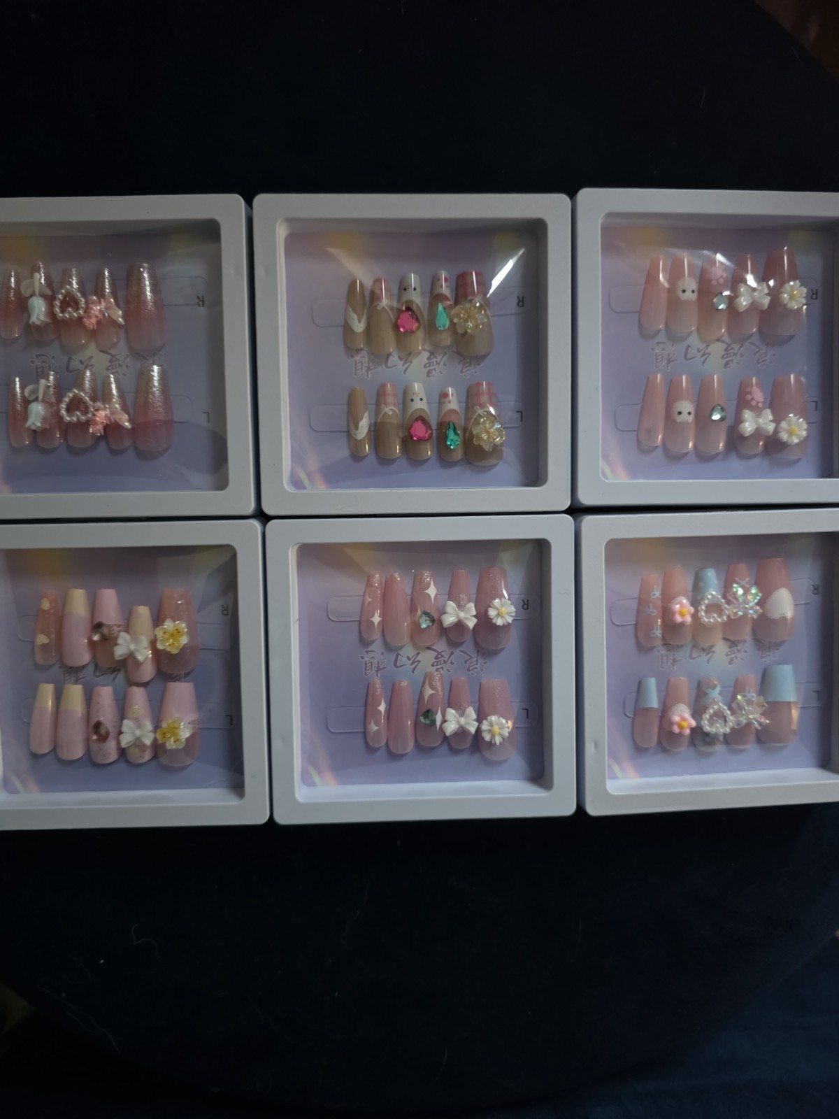Romantic Fantasy Press On Nails Lot 6 Luxury 3D Bow Flower Pearl Nail Kit Set 2