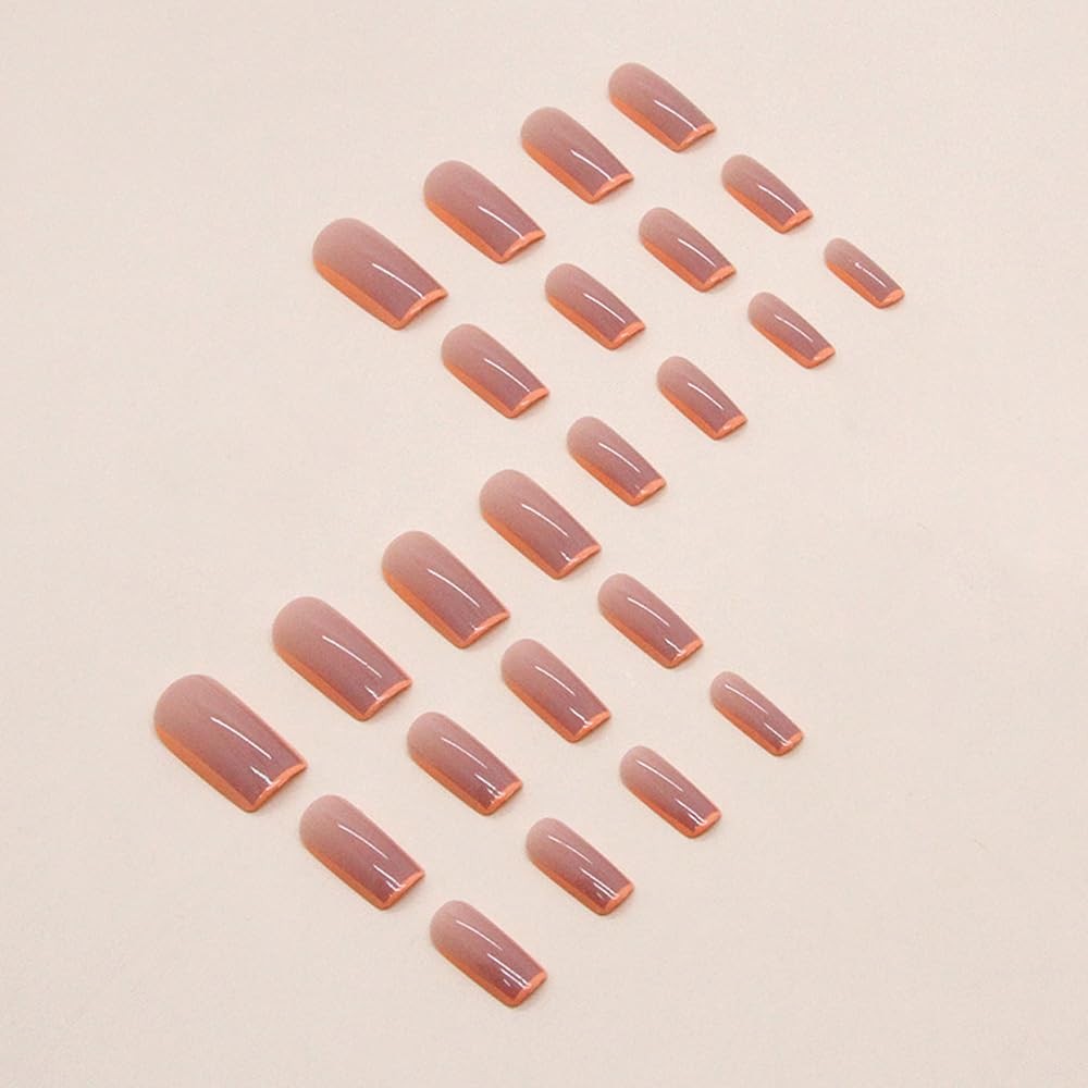 Orange Press on Nails Square Medium Fake Nail