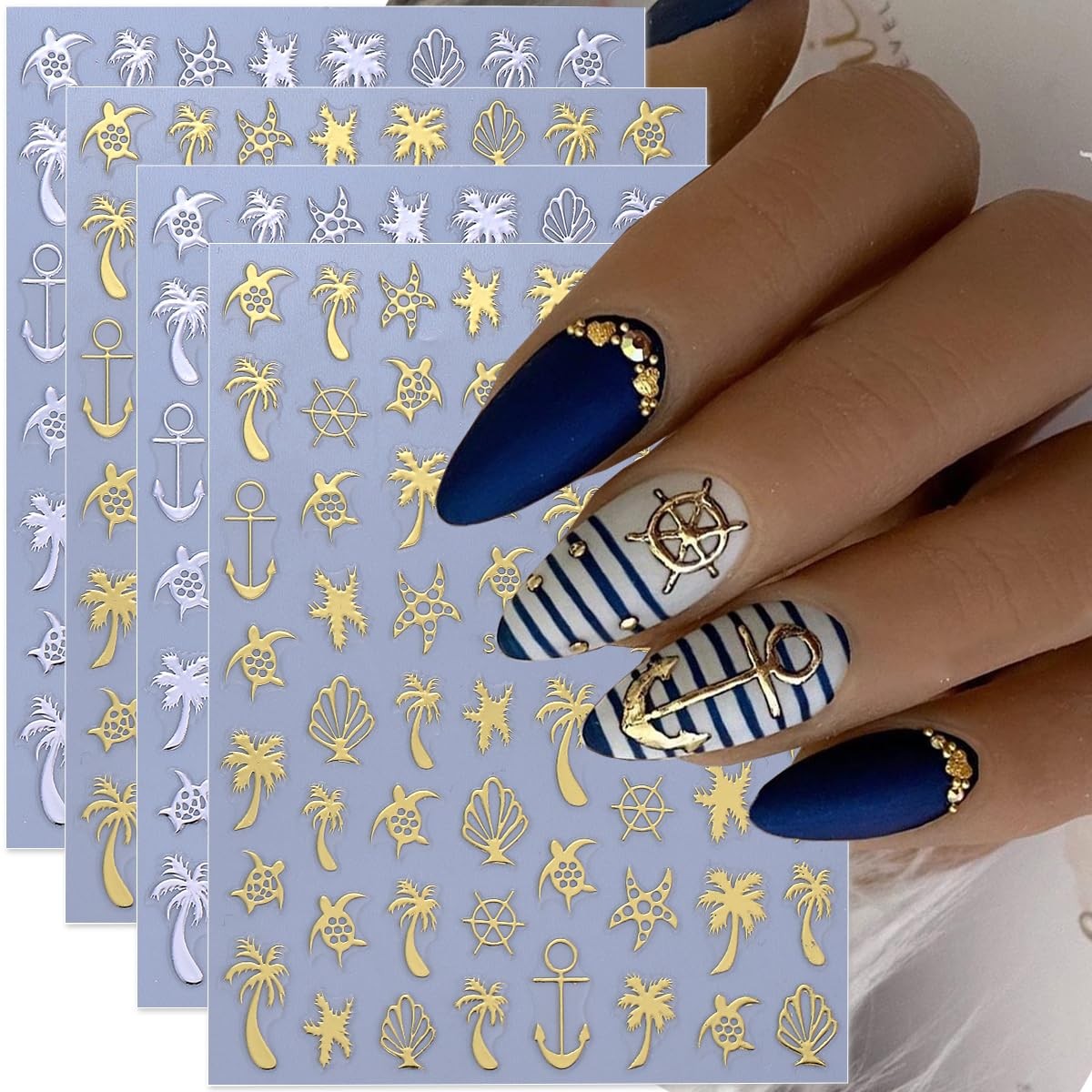 Summer Nail Art Stickers Decals Palm Tree Turtle Summer Nail Stickers 4PCS Go…