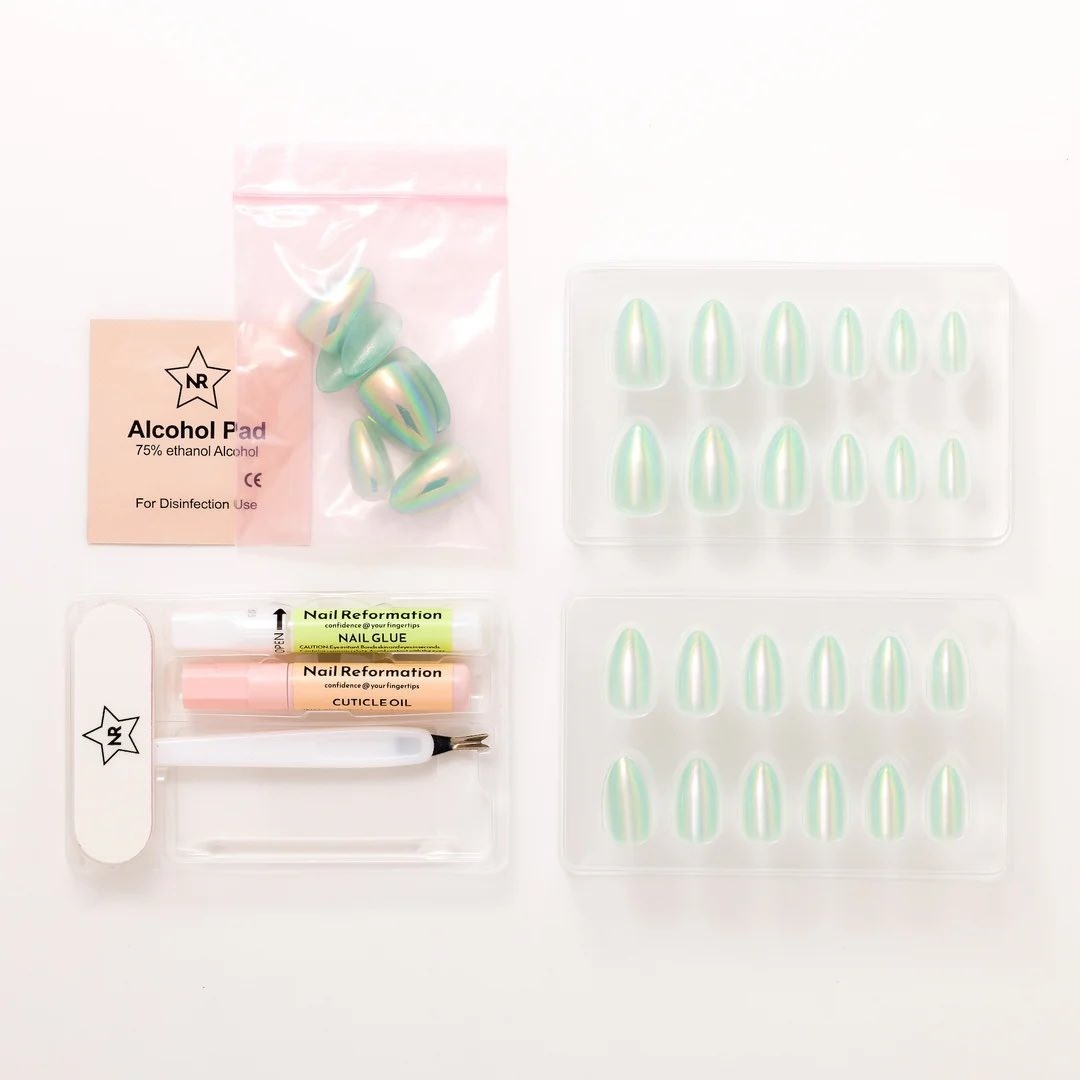 Nail Reformation Iridescent Crystal Ornament Almond Press On Nails Kit 32 Pcs