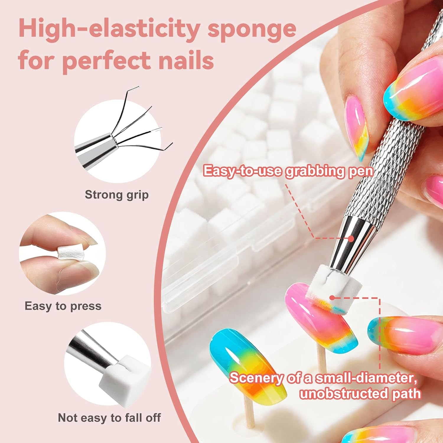 200PCS Soft Nail Sponges with 1PCS Grabbing Pen for Ombre and Aura, Reusable Sof