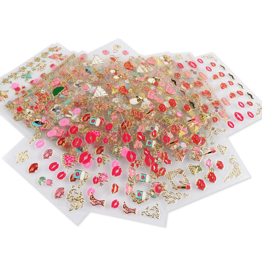 10PCS 3D Tip DIY Nail Art Stickers Gold Valentine Heart Love Red Lip Cake #13