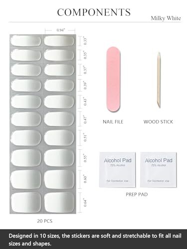 Semi Cured Gel Nail Strips (Milky White)-20 PCS Gradient Clear White Gel Nail