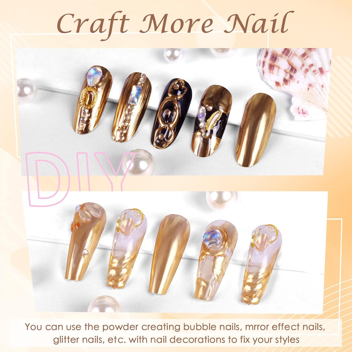 Chrome Nail Powder Mirror Effect Metallic Dust Holographic Glitter Glazed Manicu
