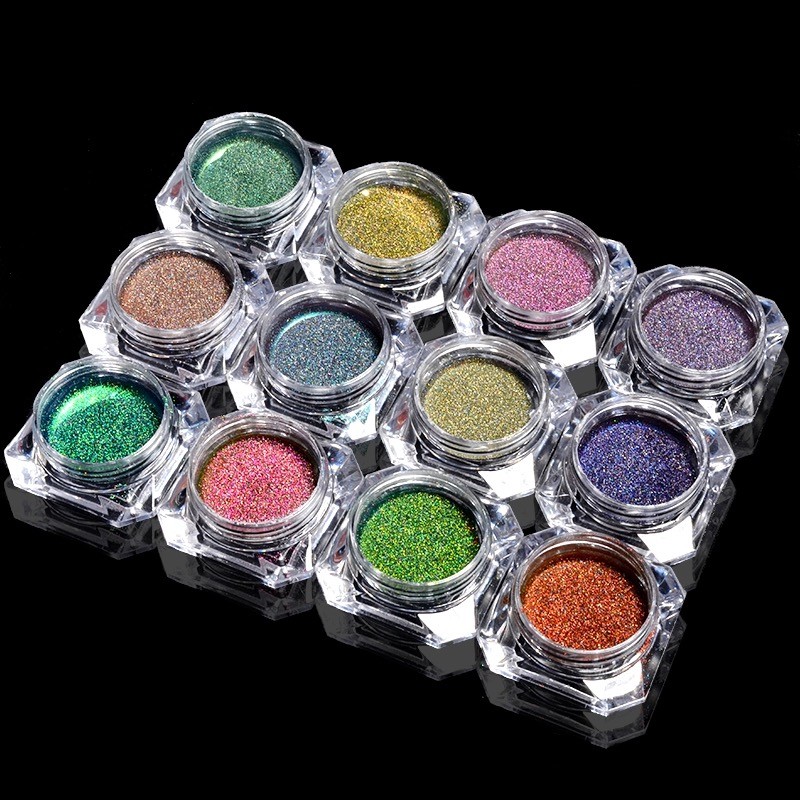 NEW CHAMELEON PEACOCK 12 colours HOLOGRAPHIC Nail Art Powder Nails Mirror Chrome
