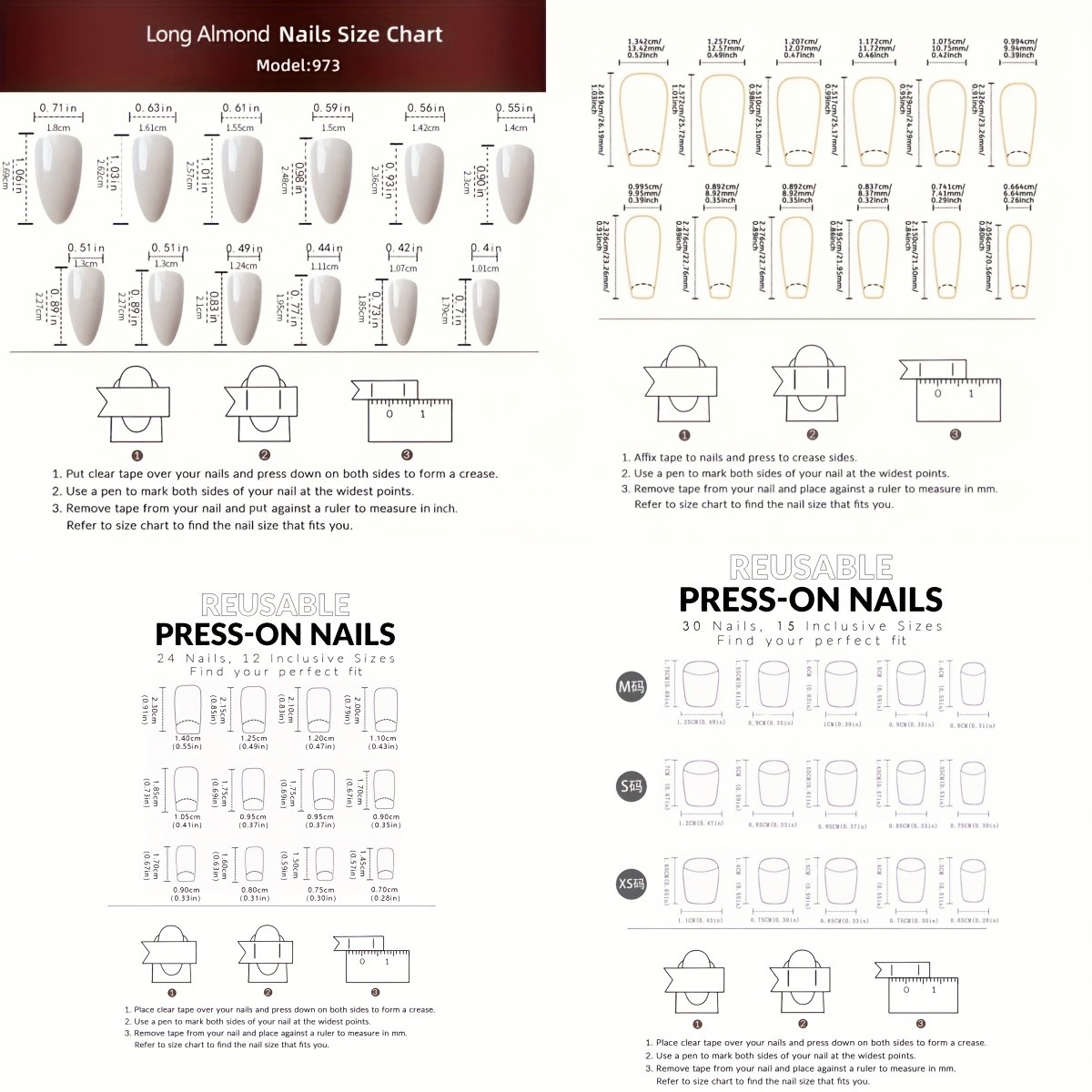 120 Wearable Nail Blends, Multiple Patterns and Shapes, Detachable Fake Nails