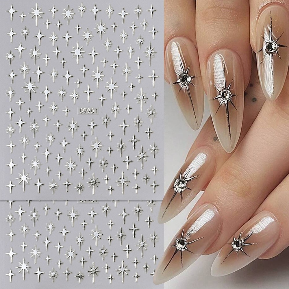3D Black Gold Silver Star French Tips Nail Stickers Decoration DIY Manicure NH30
