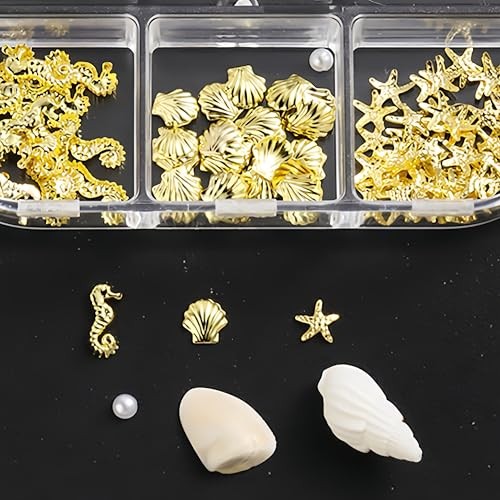 12 Grids Summer Nail Charms 3D Steel Studs Metal Art Charms Pearls white