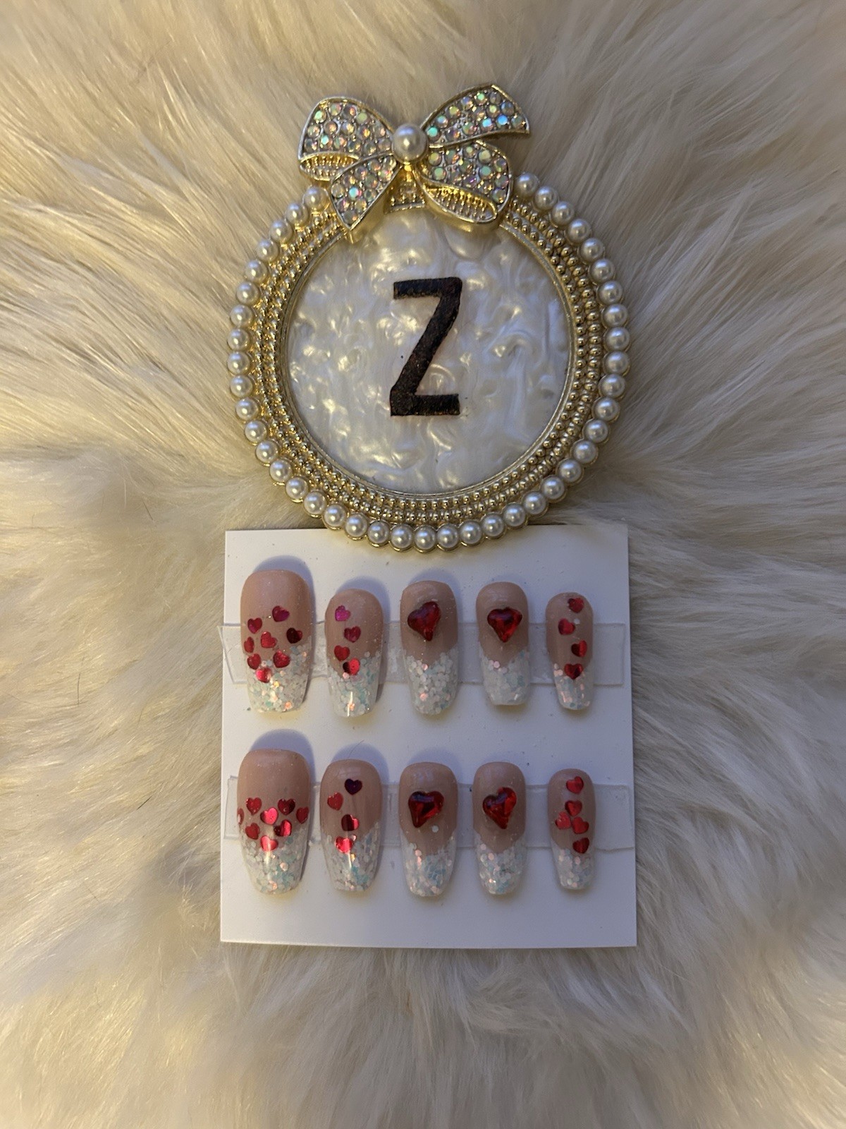 Z NAILZ! Handmade M Coffin Valentines/Love Themed Red & White Press On Nails