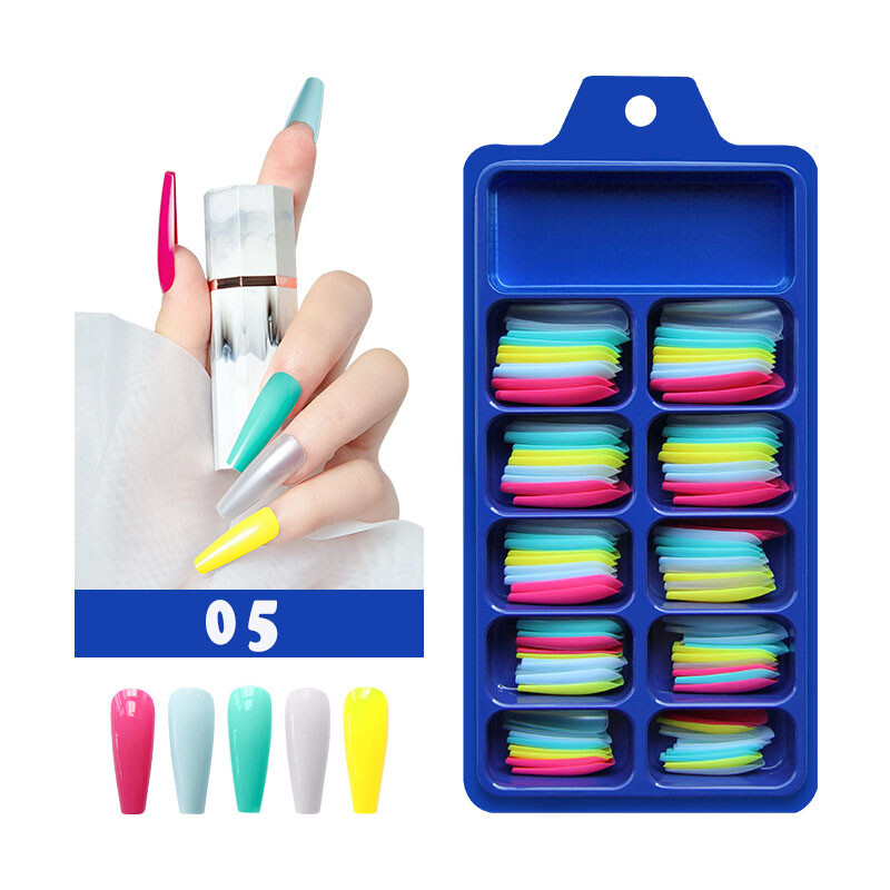 100PCS False Nails Art Tips Long Artificial Fake Stick On Full Cover Reusable