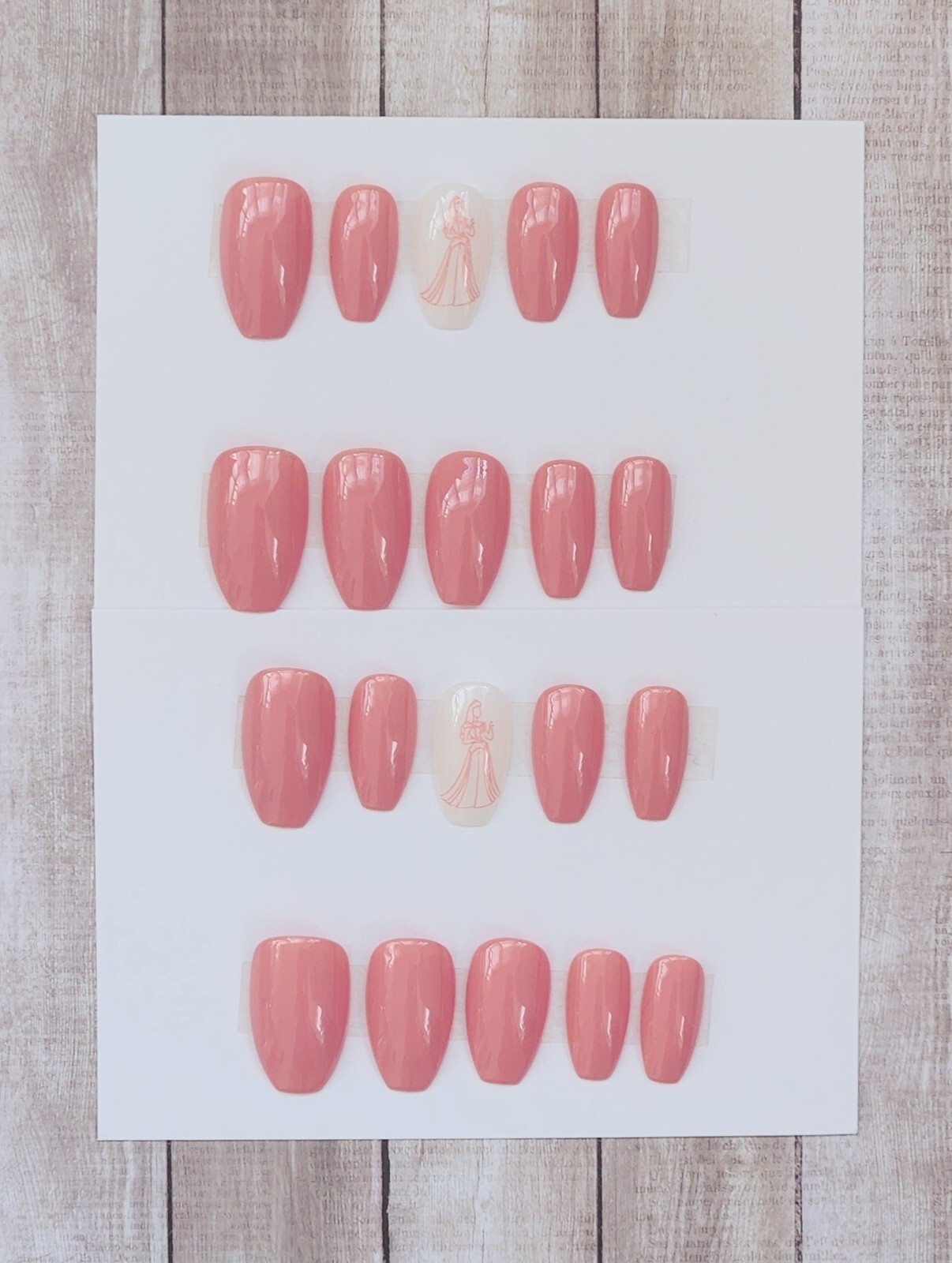 Custom Press On Handmade Gel Nails Pink Aurora Accent Coffin Short 20 Tips