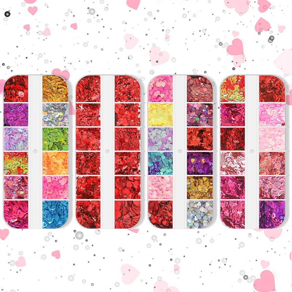 4 Boxes Nail Art Glitter Sequins Heart Letter Flakes Valentine’s Day Decor Set
