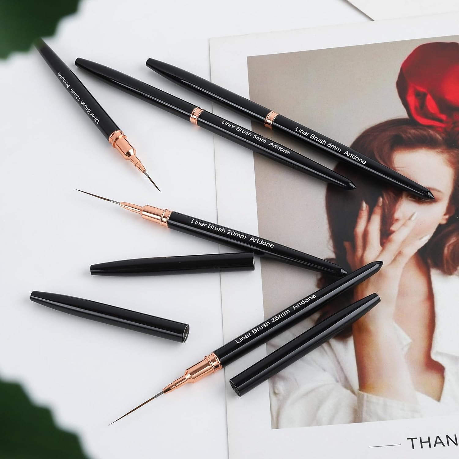 Artdone Metallic Nail Art Pens, Liner Brushes Set, 5PCS Black Nail Tools | for L