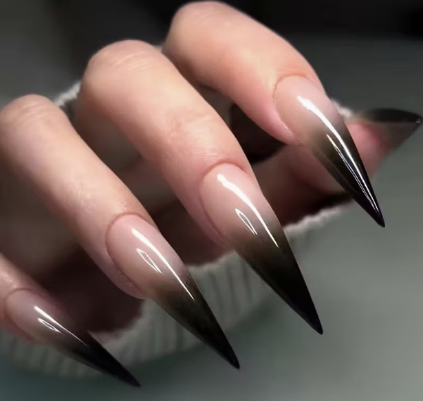 24 Pcs Press-On Nail Long Stiletto Glossy – Black Ombre Nails