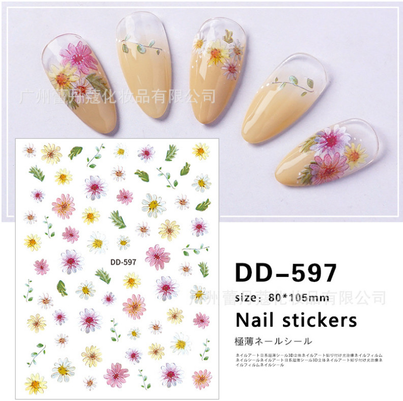3D Nail Stickers Nail Art FLOWER HAPPY FACE Adhesive Transfer Toe Decal DIY NH12