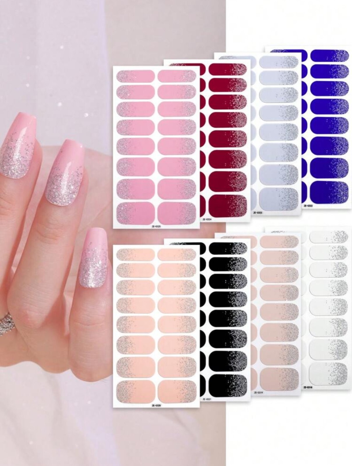 Nail Art Stickers Self-Adhesive DIY Wraps Full Cover Gel Polish Glitter NO LAMP