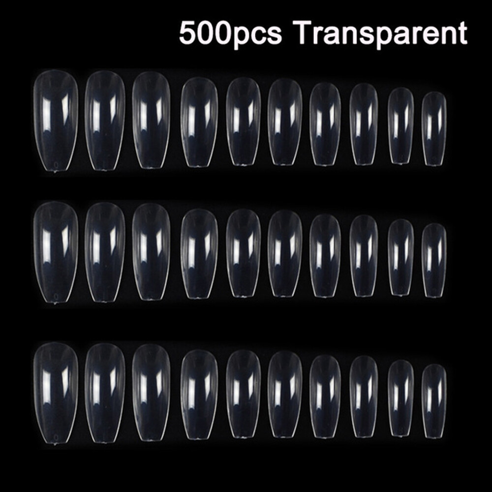 Ballerina Nail Art Tips Transparent/Natural False Coffin Fake Art Tips 500pcs