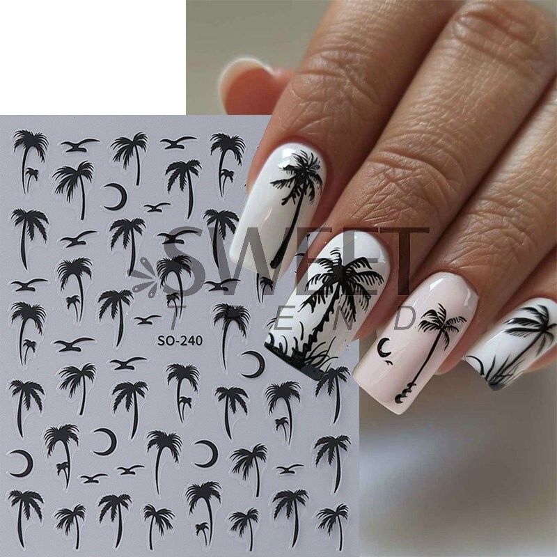 4Sheets Summer Beach Nail Art Stickers Palm Coconut Tree Birds Moon SO240 NH28