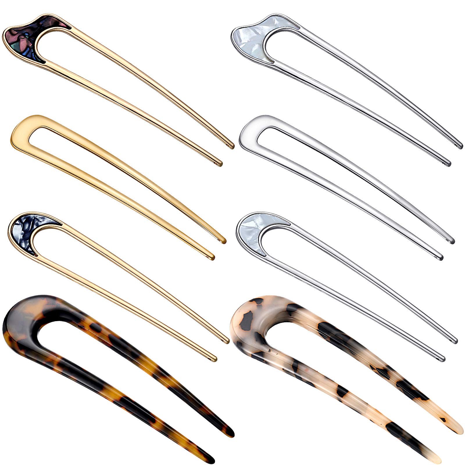 8 Pieces U Shaped Hair Pins French 1 Count (Pack of 1), Tortoise Shell