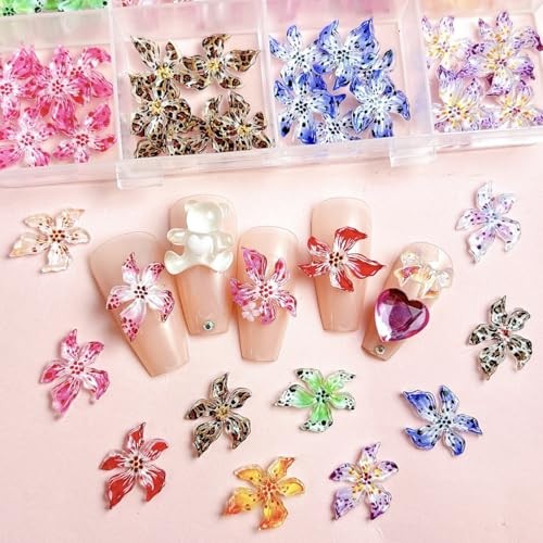 24 Grids 3D Acrylic Flower Nail Art Decorations Set – Mixed Color Style-10