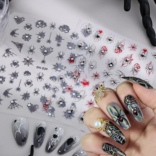 Halloween Nail Stickers with 5D Spider Rhinestones Gem Halloween Stickers-2
