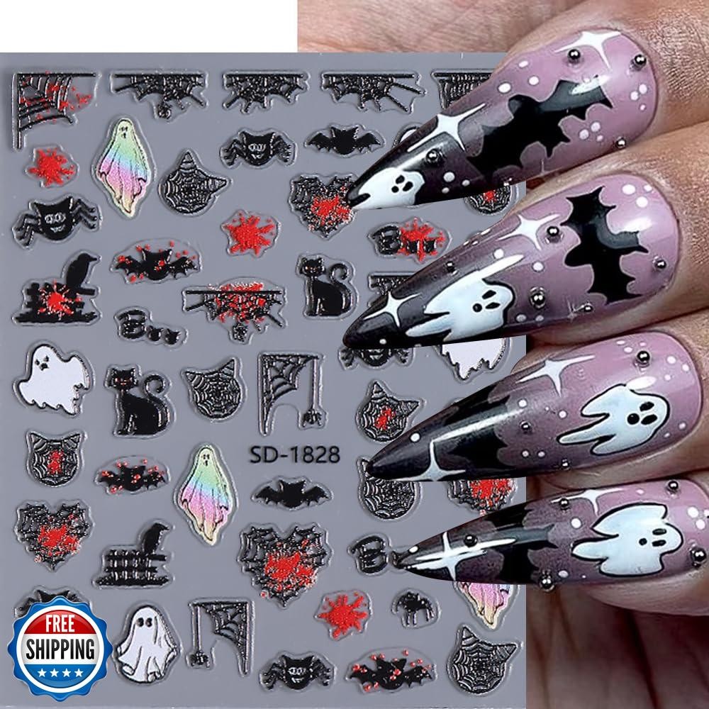 Halloween Nail Stickers, Halloween Nail Art Decals 5D Embossed Owl Witch Ghos