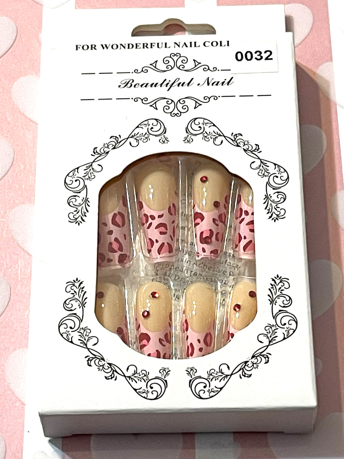 For Wonderful Nail Collection NUDE with PINK FRENCH TIP & CHEETAH DETAIL, STONES