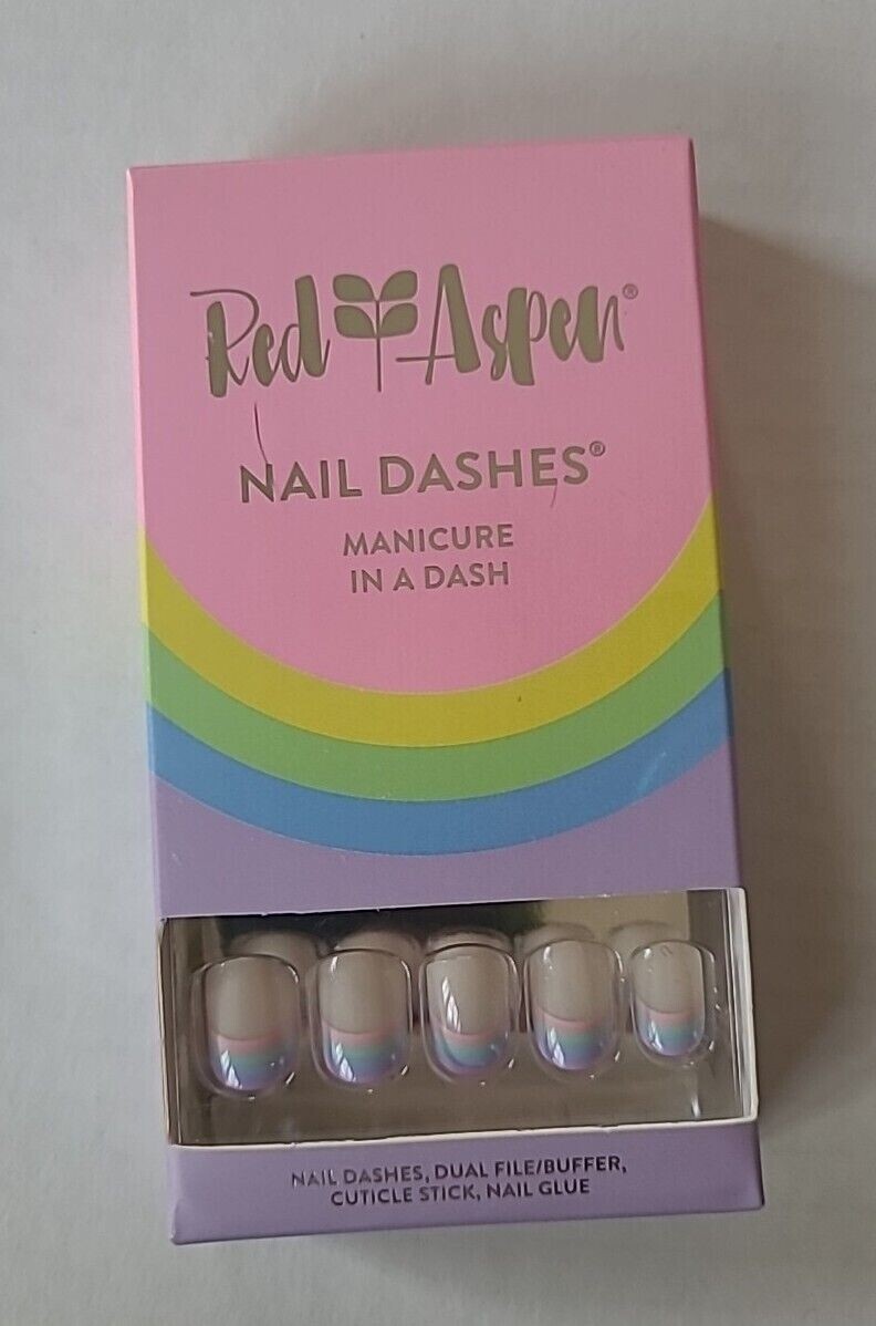 NEW Red Aspen AVA’s CHASING RAINBOWS Short Square Press On Nail Dashes