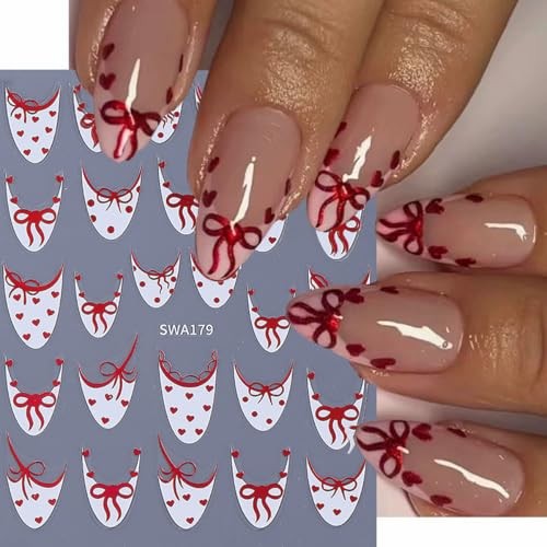 Valentine’s Day Nail Art Stickers Cute Bow French Tip 3D valentines desgins1