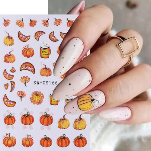 Fall Nail Art Stickers Decals Autumn Pumpkin Nail Decals 8PCS 3D fall pumpkin