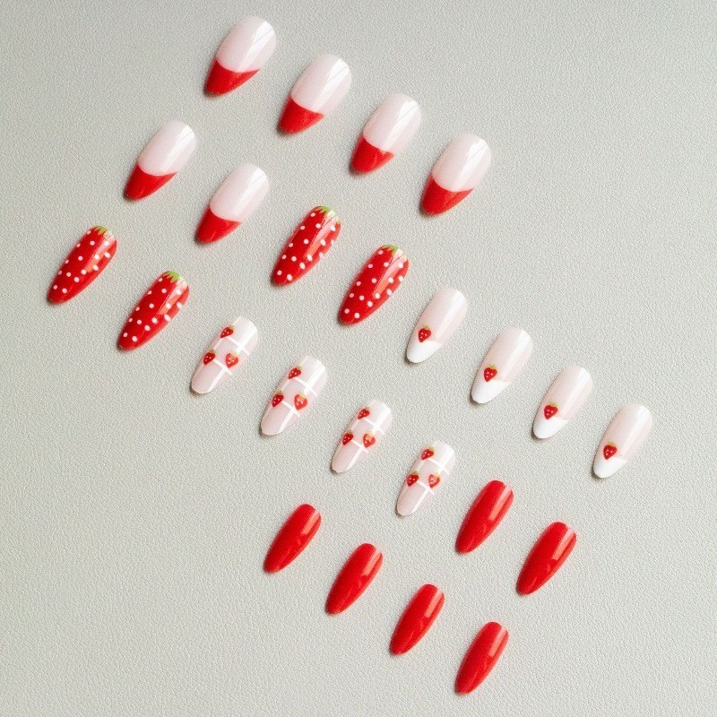 48 Pcs of Sweet Girl Pink Transparent Nail Art, Medium Length Vacation Nail Art