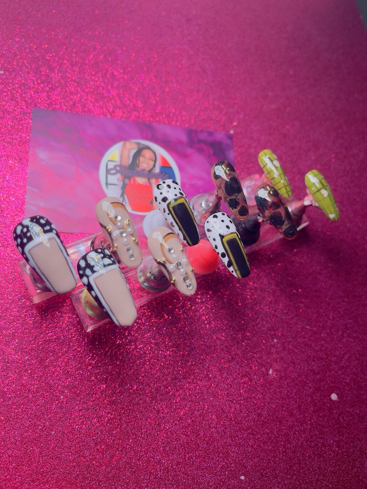 Long Coffin Press-On Nails Multicolor 3D Shiny by Nail Arts by Dia