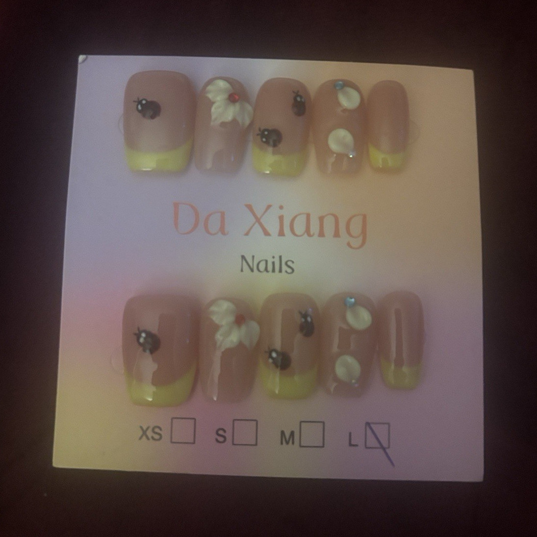 Da Xiang Press-On Nails Set Nude/Yellow/Black/White 3D Ladybug Long Square