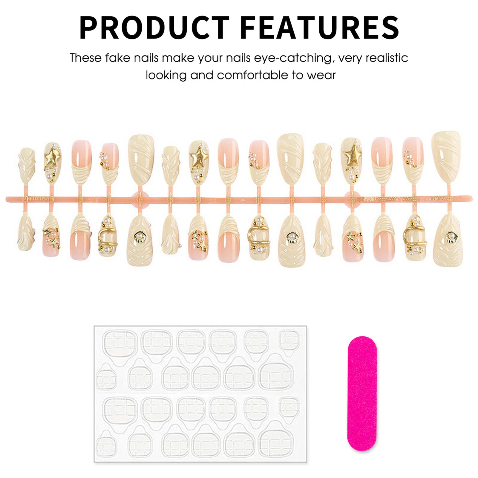 30Pcs 3D Texture Almond Press On Nails For Daily Party Wedding