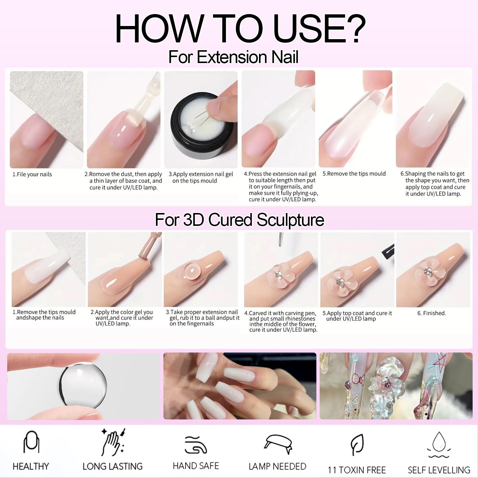 YEPYEPGO 3D Nail Art Gel Clear and White Solid 0.25 Fl Oz (Pack of 4), 2COLOR