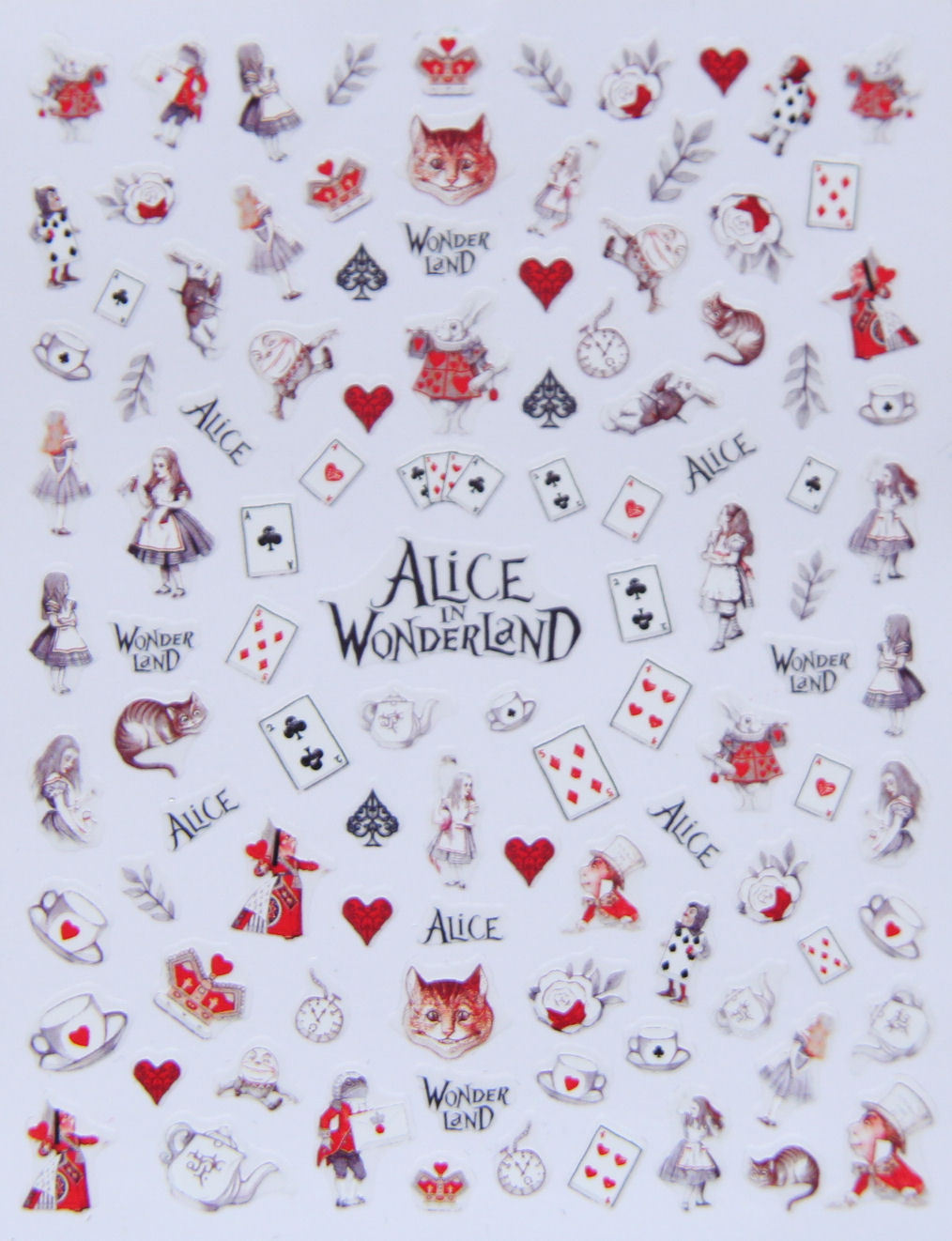 Alice in Wonderland Nail Art Stickers red queen cards white rabbit decoration