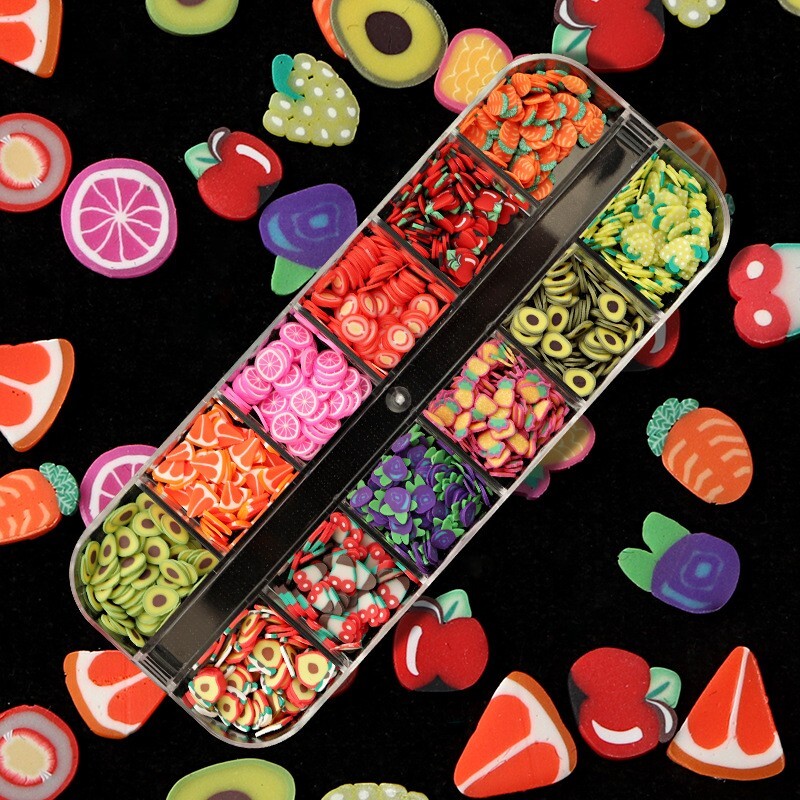 12 Grids Mixed Fruit Styles Fimo Slice Polymer DIY Nail Art Tips Sticker Decorat