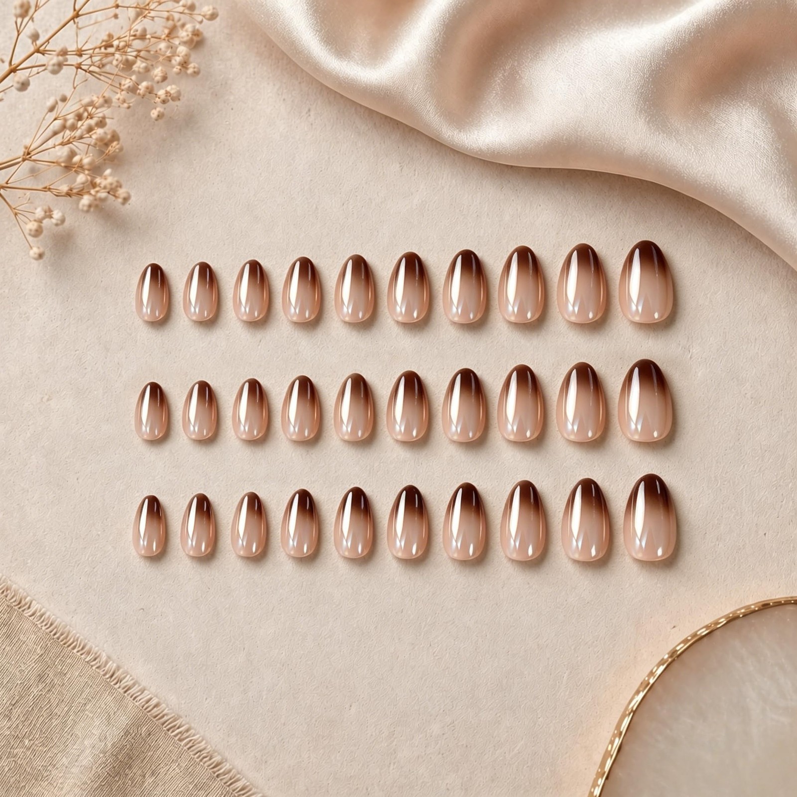SXVME Almond Ombre Brown Short Press on Nails