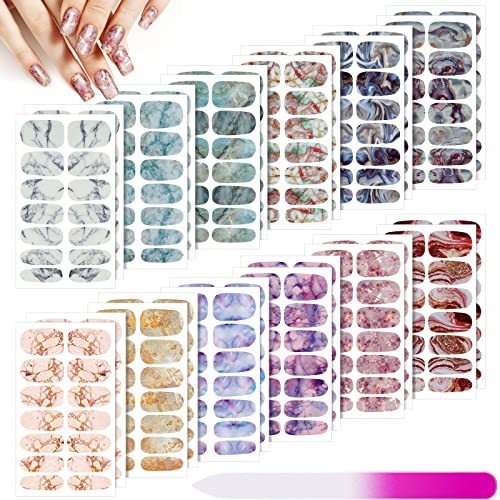 336 Pieces 24 Sheets Full Wrap Nail Polish Strips Stickers Self Classic Style