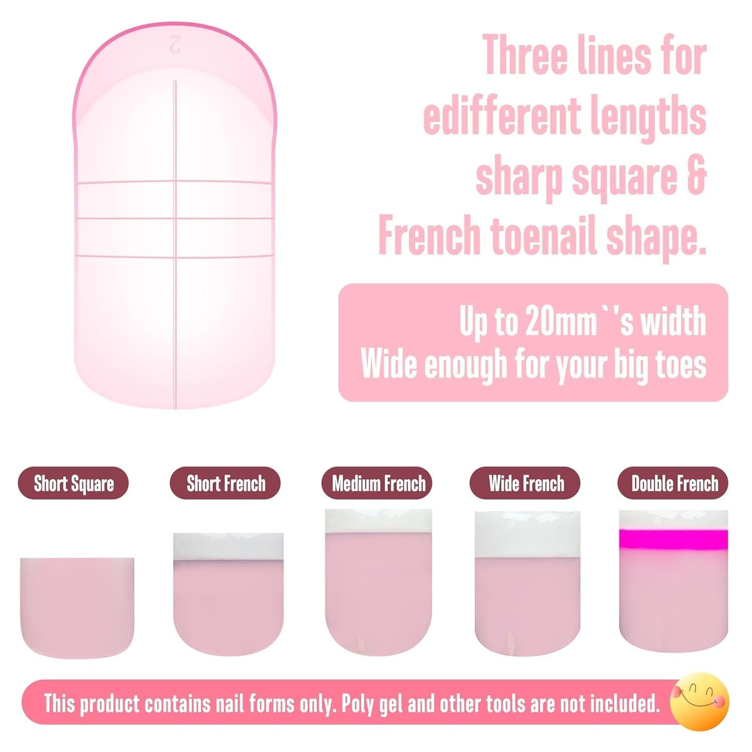 NOVO OVO 300 Pcs Toe Nail Dual Forms for Poly Gel Toenail Extension, PINK, Reusa