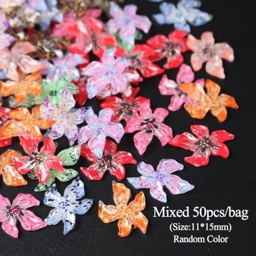 100PCS Nail Charms Acrylic Flower Nail Art Decorations 3D Lily Hibiscus Floral