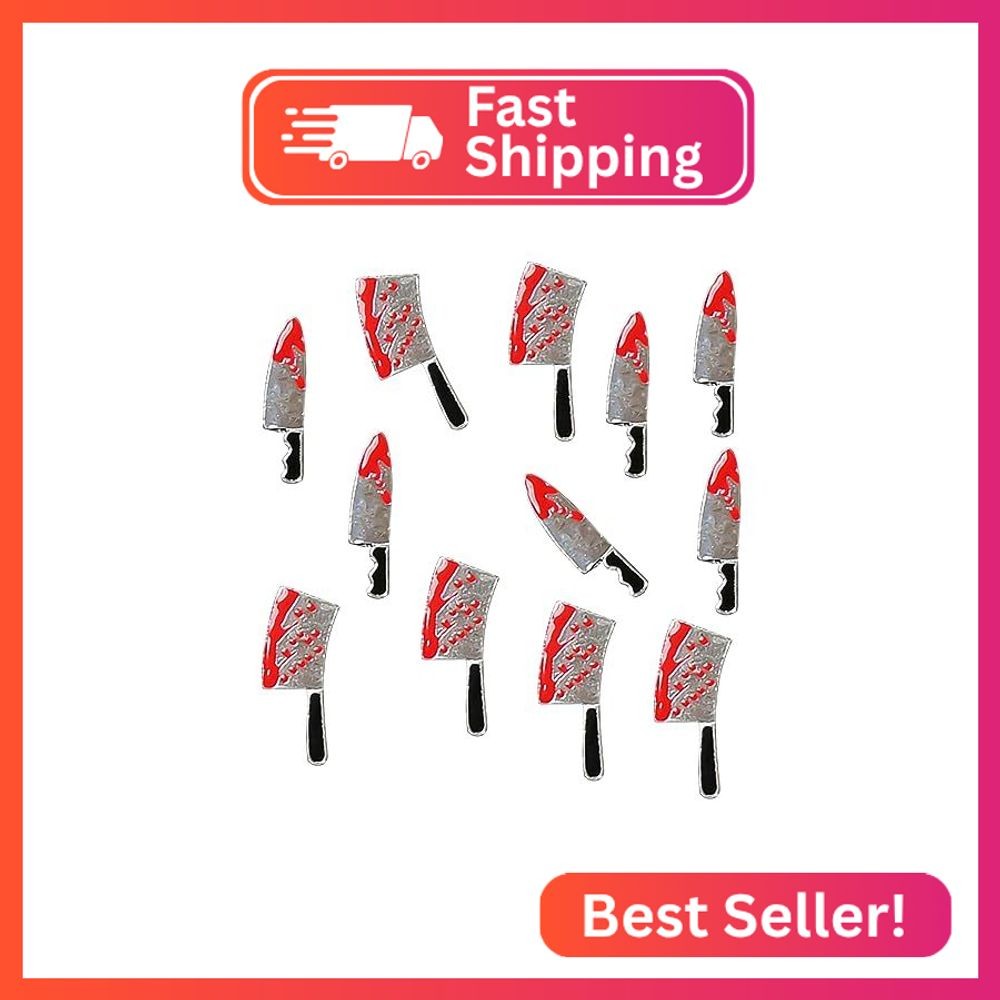 ROFIBUT Halloween Bloody Knife Nail Charms Terror Silver Red Gems 3D Metallic Ki
